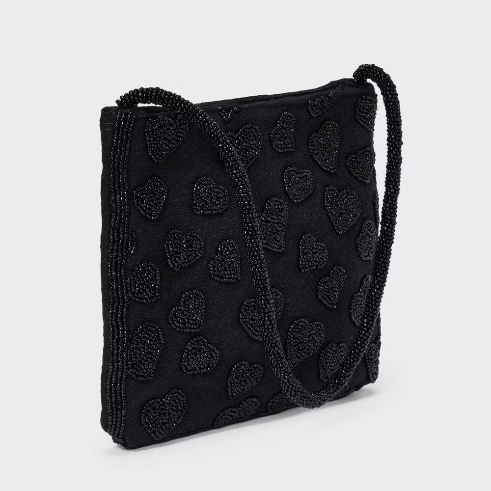 A New Day Beaded Heart Flat Shoulder Bag